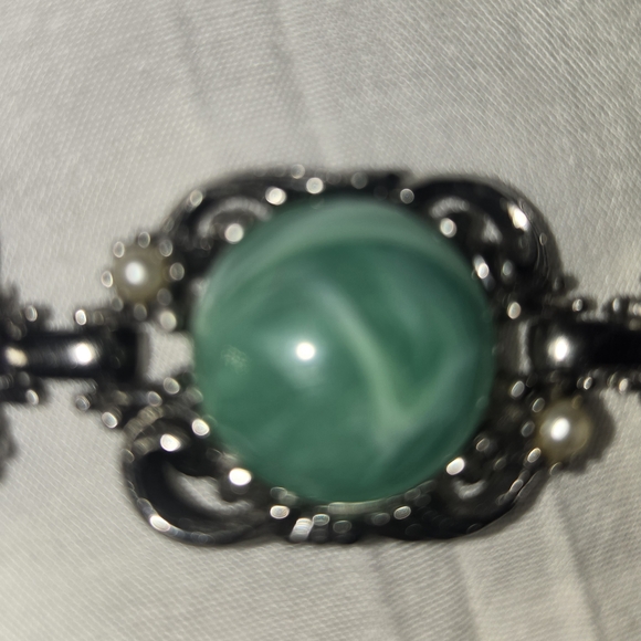 1957 Vintage SARAH COV Fiesta Bracelet SilverPlate Acrylic Cabochons Faux Pearls - Picture 6 of 10